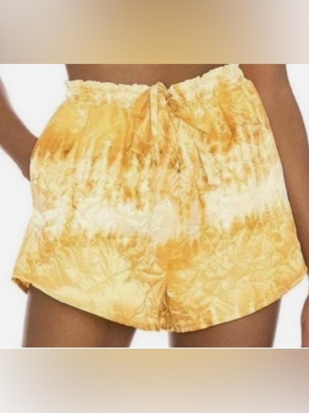 House of Harlow 1960 X Revolve Golden Tie Dye Satin Pull On Yellow Shorts Small